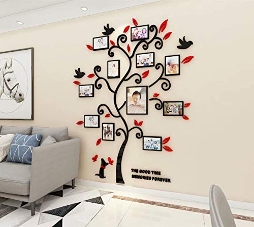 3D Tree Wall Stickers - Family Tree Wall Decor Black Trunk Family Tree Picture Frame DIY Photo Frame Wall Decals Family Tree Frames Living Room Wall Decor Wall Decals (Black, Small)