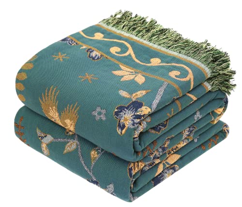 Boho Large Throw Blanket,100% Organic Cotton Soft Sofa Bed Throw-Floral Butterfly Decor Summer Lightweight Blanket Throw for Couch Chair Quilt and Gift 80