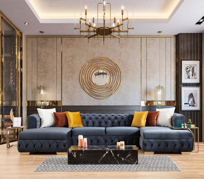 Paris Black Sectional - Charcoal Velvet Double Chaise U shaped sectional