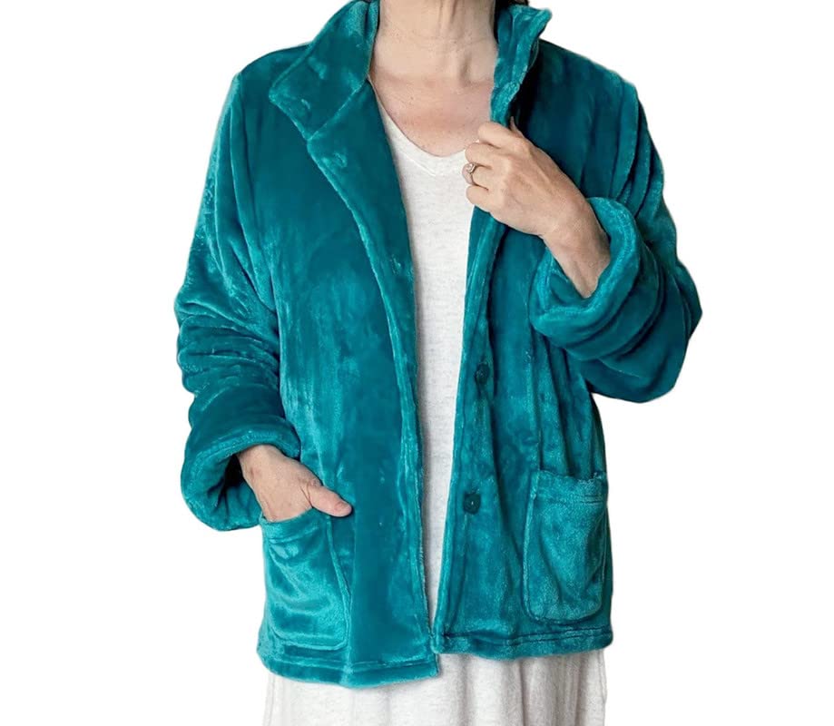 LA CERA Plush Bed Jacket - Women's Fleece Bed Jackets with Banded Collar, Long Sleeves,100% Polyester, Machine Washable