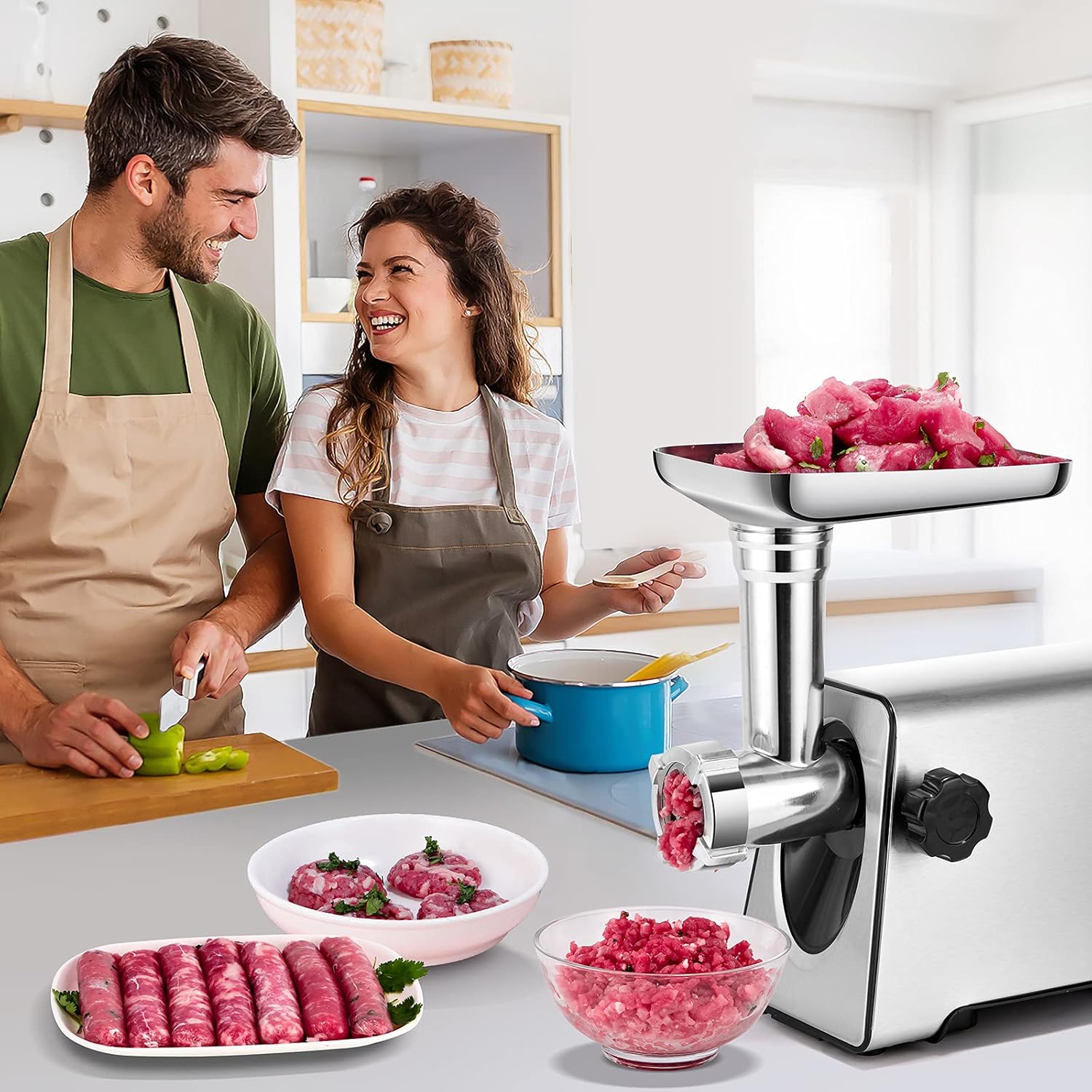 Meat Grinder, Electric Meat Grinder, 350W[2800W Max], Sausage Maker, Meat Mincer, Meat Sausage Machine, 4 Sizes Plates,Sausage & Kubbe Kit for Home Kitchen & Commercial Using.