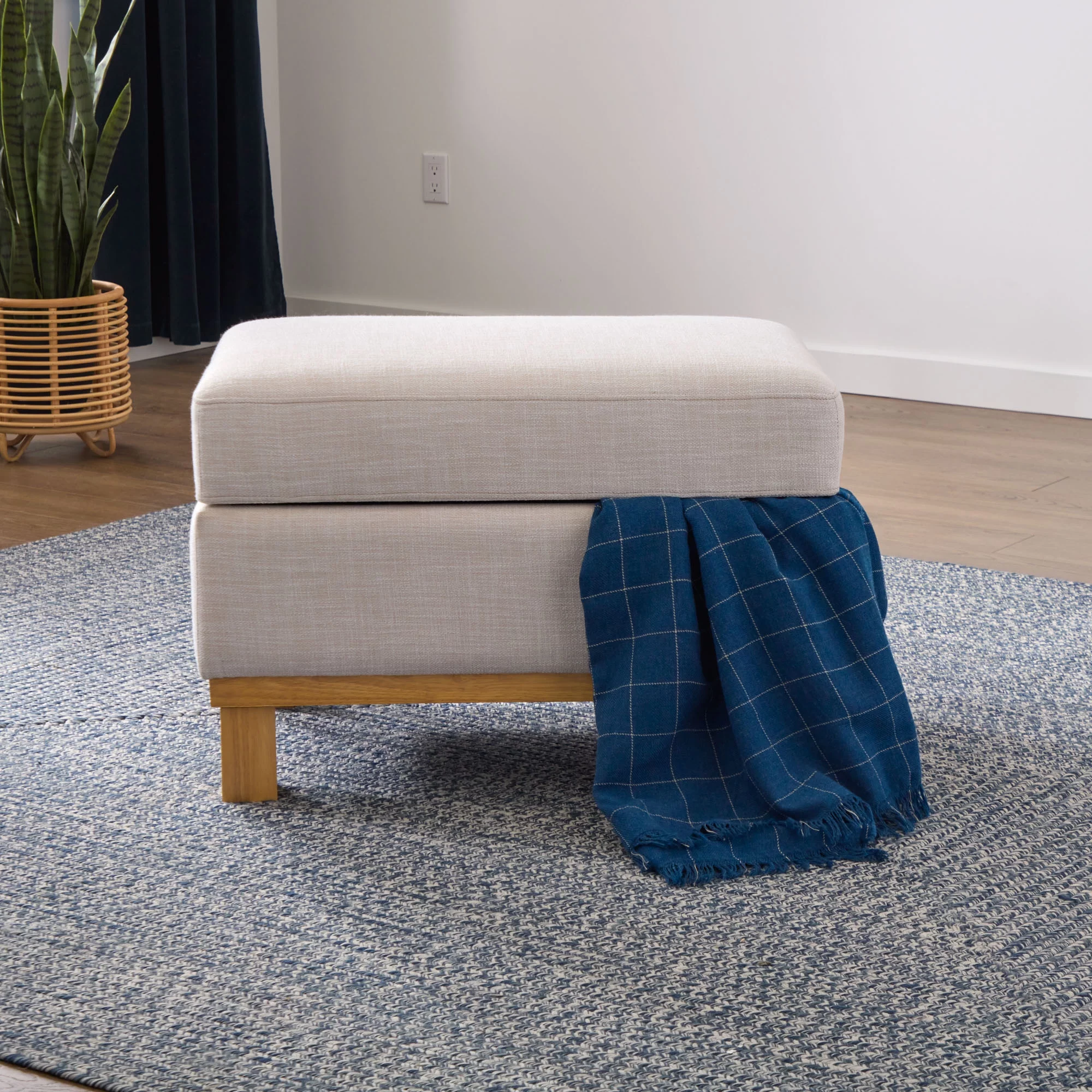 Mayview Upholstered Wood Base Storage Ottoman, Oat