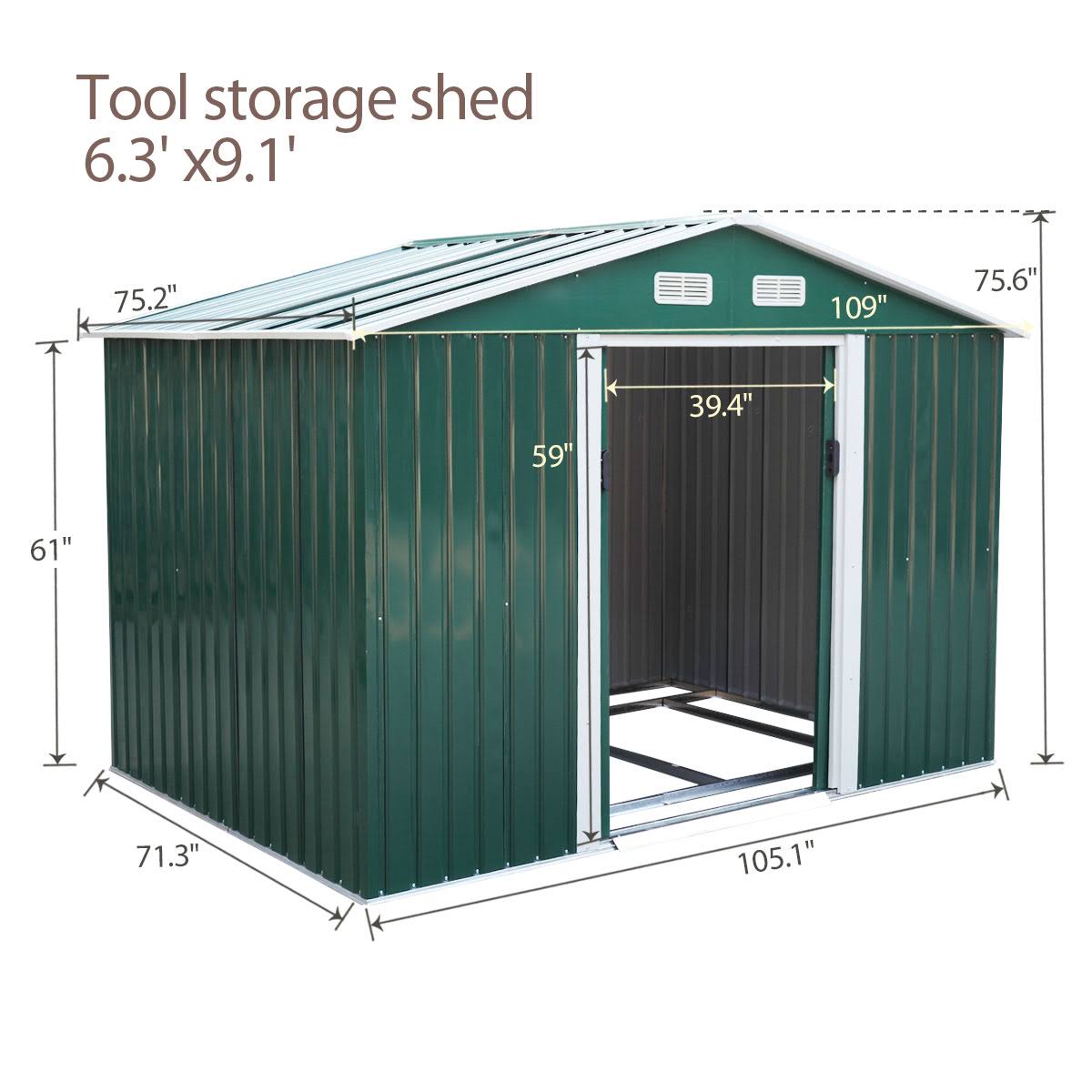 9 x 6 ft VENTILATION Metal Storage Shed