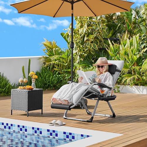 Yaheetech Zero Gravity Chair, Folding Reclining Lounge Recliner with Removable Pad & Headrest & Side Cup Holder Tray for Indoor and Outdoor Gray/1