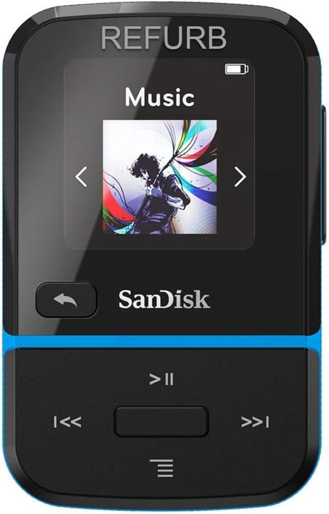 SanDisk 16GB Clip Sport Go MP3 Player, Blue - LED Screen and FM Radio - SDMX30-016G-G46B (Renewed)