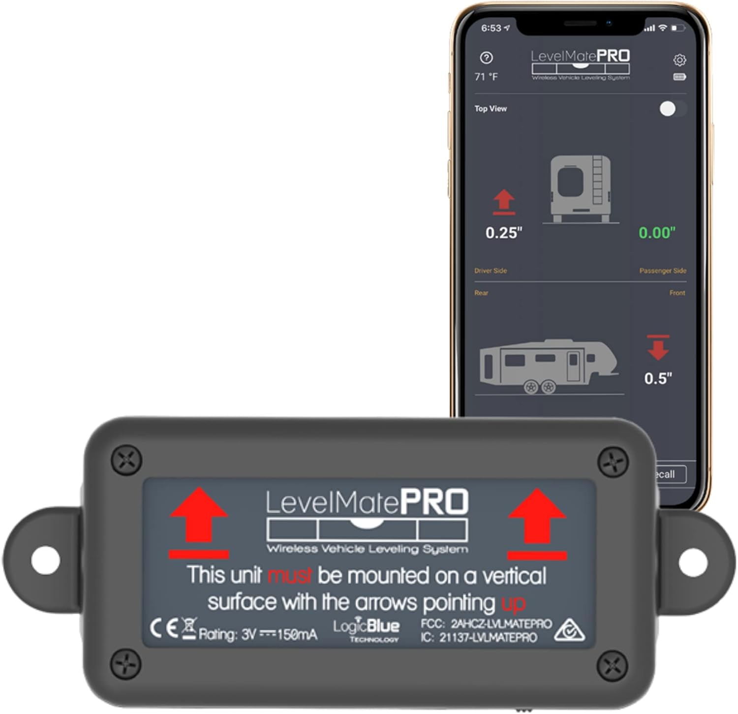 LevelMatePRO Wireless Vehicle Leveling System - Patented Quick and Easy Smartphone RV Leveling Tool - Powered by LogicBlue Technology