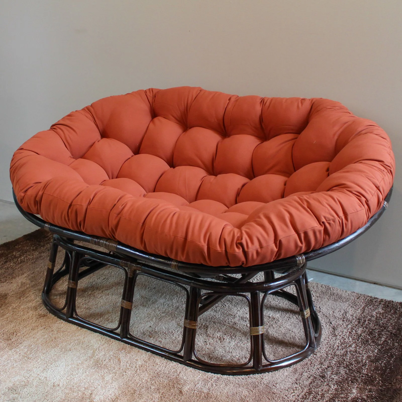 International Caravan Rattan Double Papasan  Chair with Twill Cushion