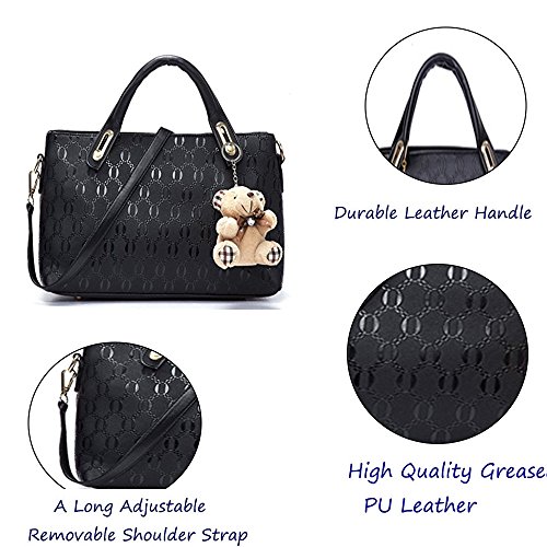 Women 4 Pcs Top Handle Satchel Hobo Handbag Set Large Tote +Purse +Shoulder Bag+Card Holder