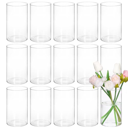 CEWOR 15pcs Glass Cylinder Vases Flower Vases 6 Inch Glass Candle Holder for Wedding Centerpieces Hurricane Floating Clear Vase for Home Decor Party