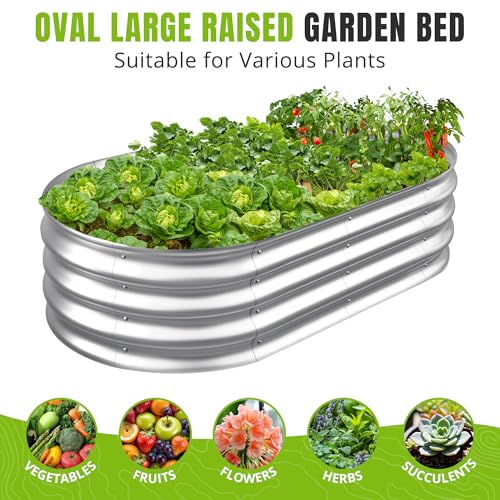 Sponvatt Raised Garden Bed - Outdoor Galvanized Raised Garden Bed Planter Boxes, Large Oval Metal for Gardening Planter Box Kit,Suitable for Vegetables,Herbs, and Flowers (4x2x1 Ft,Silver)