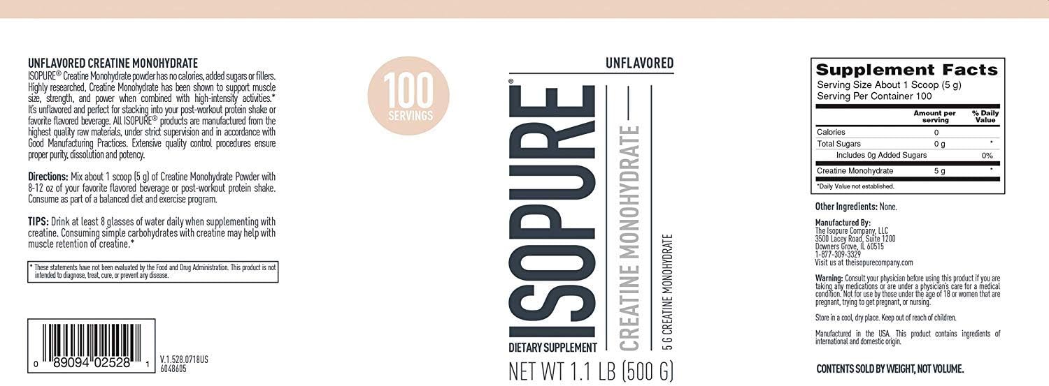 Isopure Protein Powder Low Carb With Creatine Powder 500g Unflavored, Keto Friendly Protein Powder, 100% Whey Protein Isolate, Protein Flavor: Dutch Chocolate, 7.5 Pounds