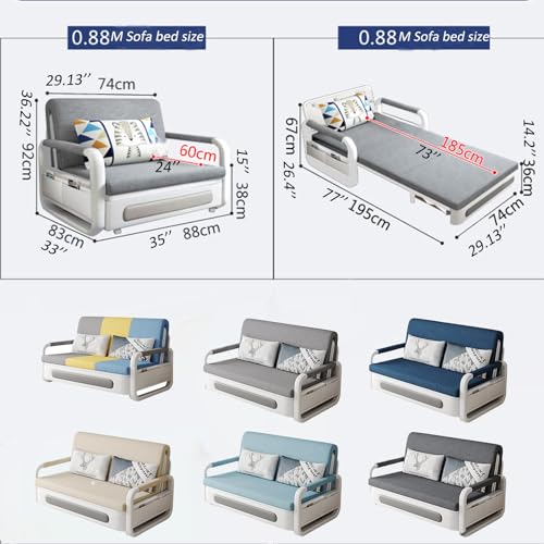 Folding Sofa Bed, Dual-Purpose Multifunctional Sofa Bed for Living Room, 2-in-1 Pull-Out Sofa Bed with Foam Mattress, Small-Space Balcony Sofa Bed with Storage (Grey-Yellow-Blue, 33*62.2*36.22 Inches)