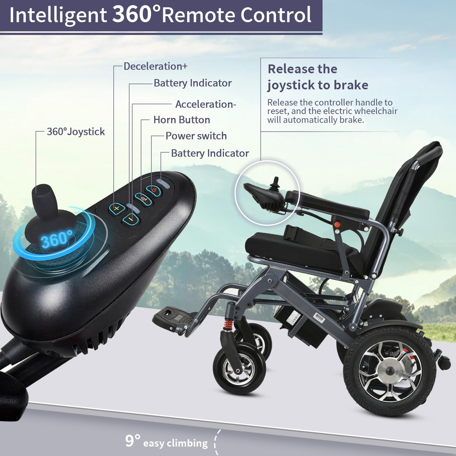 20 Miles Long Travel Range Electric Wheelchair for Adults,600W Motors Intelligent Power Wheelchair Lightweight Foldable All Terrain Motorized Wheelchair for Seniors,Only 50.7lbs-Airline Approved