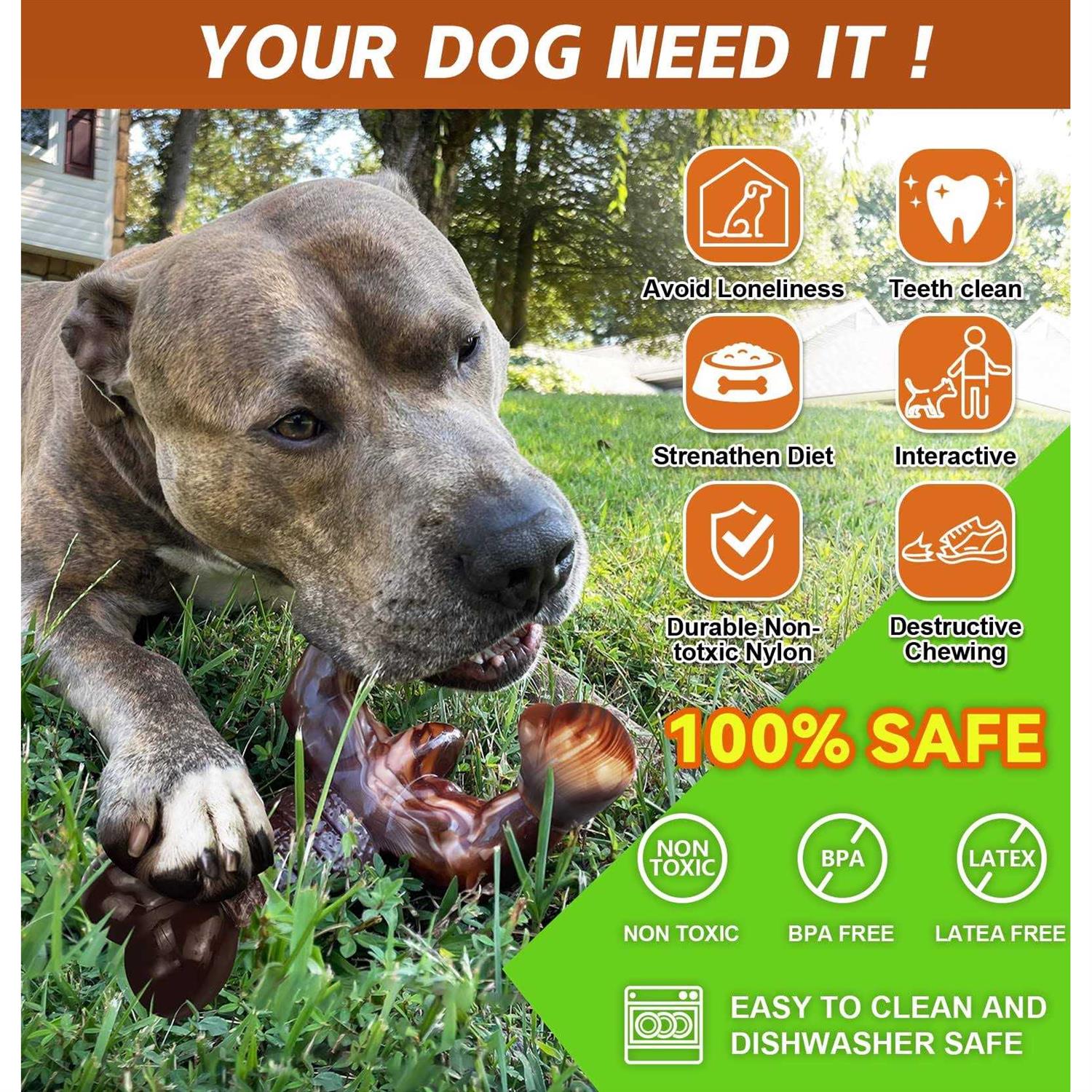 Dog Chew Toys for Aggressive Chewers Indestructible Dog Toys,Real Bacon Flavored,MOXIKIA Tough Dog Bone Chew Toy Durable Dog Toys for Medium Large br - Pet Supplies online store