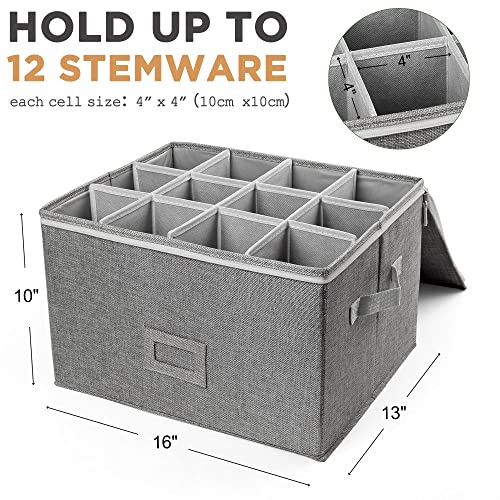 LotFancy Cup and Mug Storage Box, Hard Shell, China Coffee Mug Storage Container with Dividers & Handles, Holds 12 Tea Cups, Beige