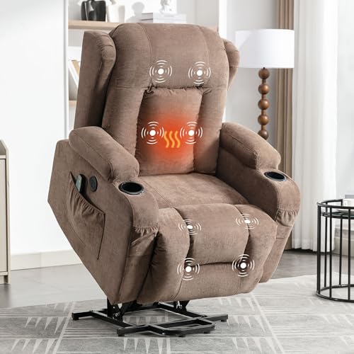 Power Lift Recliner Chair with Heat & Massage for Seniors - Electric Motor, USB Port, Side Pockets, and Adjustable Recline,Blue
