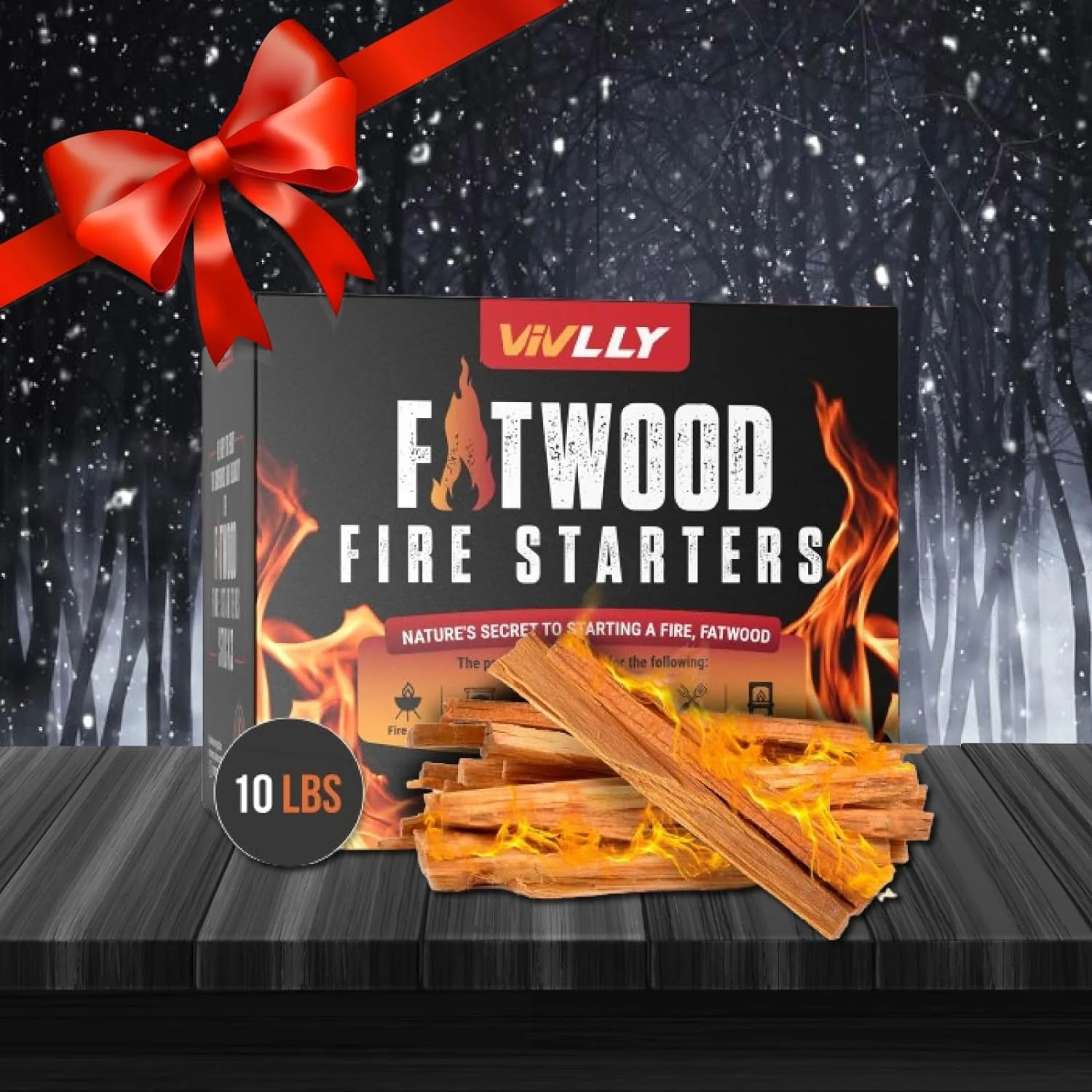 Vivlly 10lb Fatwood Fire Starter Pack – Starter Wood for Fireplace – Small Wood Logs for Campfire Stove, Grilling & Cooking – Firewood Lighter Kindling Sticks – Firepit Burning & Camping Accessories