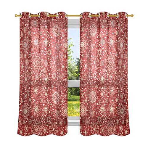 KLL Short Window Curtains Window Cover for Bedroom & Living Room Bay Window Curtains Kitchen Curtains 63 Inch Length Winter Snowflakes Pattern 2 Panel Sets