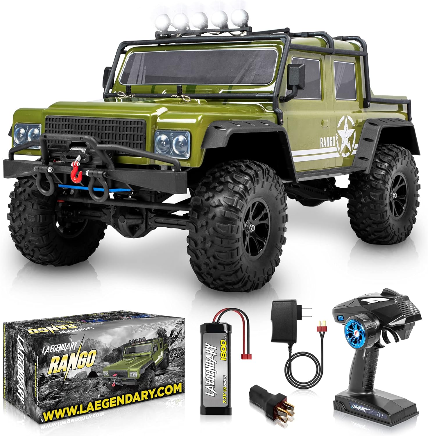LAEGENDARY RC Cars - 4x4 Offroad Crawler Remote Control Truck for Adults and Kids - Fast Speed, Waterproof, Electric, Hobby Grade Car - 1:8 Scale, Brushed, Army Green