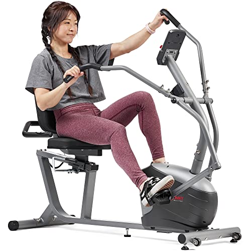 Sunny Health & Fitness Smart Recumbent Bike, Full-Body Home Training with Arm/Leg Exercisers, Indoor Cycling Workout Machine Plus Adjustable Seat & Bulit-in Pulse Sensors, Free SunnyFit App Connection