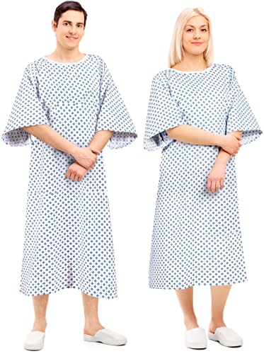 New Unisex Patient Gown - Premium Cotton Blend - Soft and Comfortable Fabric - Back Front Tie - Fit Easily Up to 2XL Size - Multipurpose Hospital Gown for Men and Women - Reusable and Washable -2 Pack