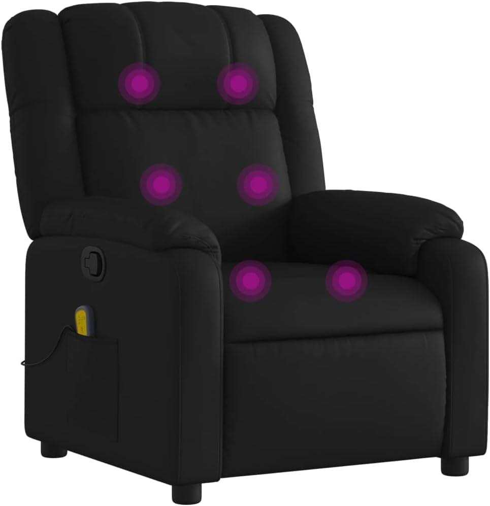 vidaXL Black Faux Leather Massage Recliner Chair - Manual Recline, USB Vibration Massage, Padded Comfort for Living Room or Office