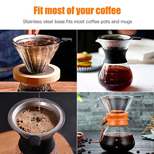 Pour Over Metal Coffee Filter Stainless Steel Strainer Reusable Cone Coffee Mesh Dripper Paperless Strainer for Most Other Coffee Makers Silver