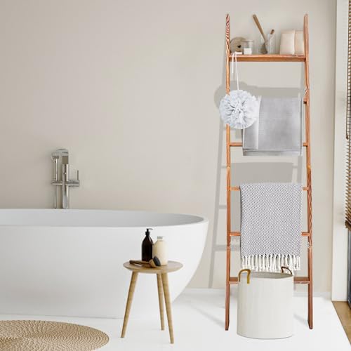 6-Tier Blanket Ladder Wooden,100% Pine,Towel Holder Rack with Anti-Slip Construction,Home Decor,Easy Assembly,Rustic Farmhouse Blanket,Quilt,Towel,Scarf Ladder Shelf for Living Room Bedroom Bathroom