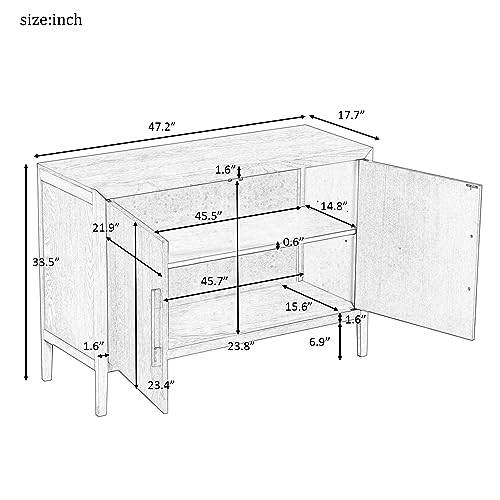 P PURLOVE Sideboard Storage Cabinet with 4 Doors, Retro Large Storage Space Buffet Cabinet with Adjustable Shelves, Sideboard for Hallway, Entryway, Living Room, Dining Room (Black)