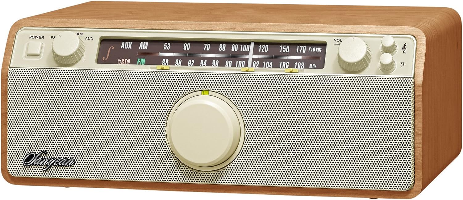 Sangean WR-12BT AM/FM/Bluetooth/AUX-In Stereo Analog Wooden Cabinet Radio (Dark Walnut)