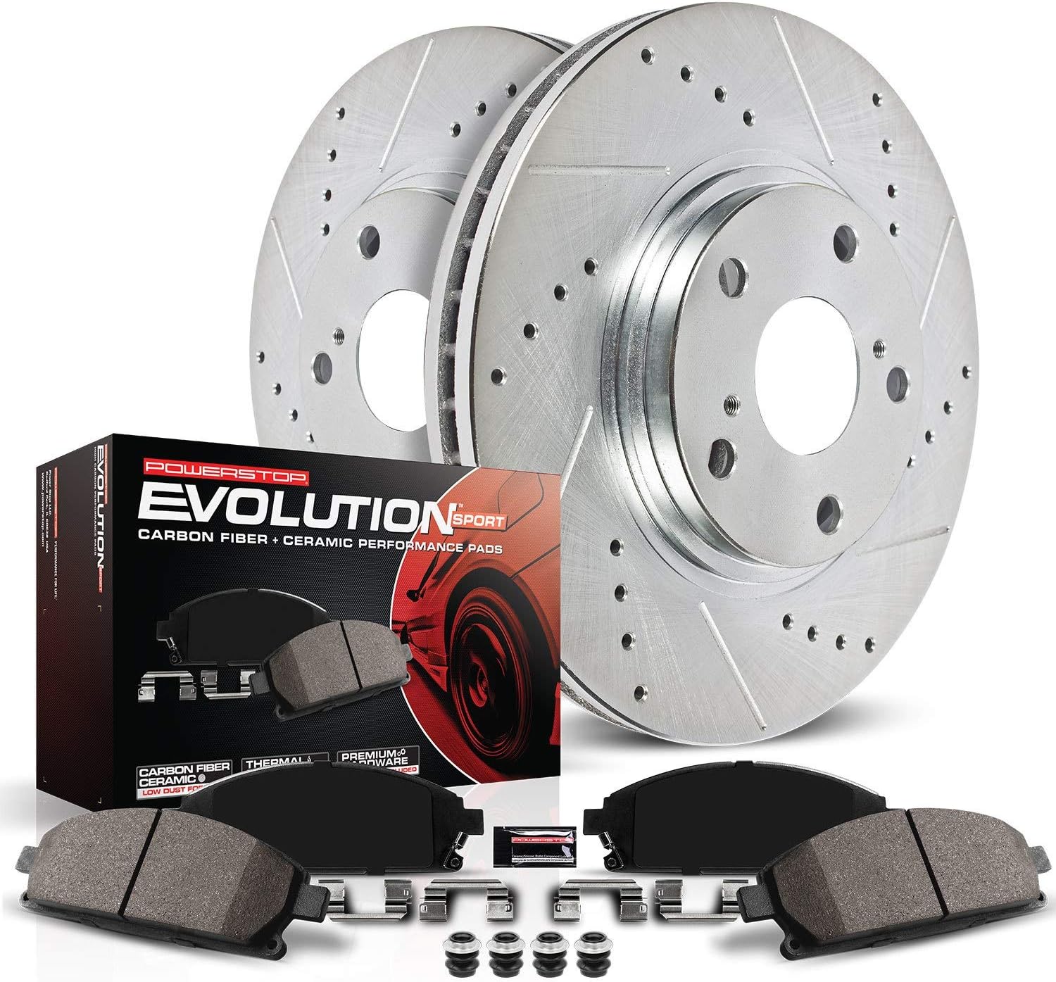 Power Stop K5262 Rear Z23 Carbon Fiber Brake Pads with Drilled & Slotted Brake Rotors Kit