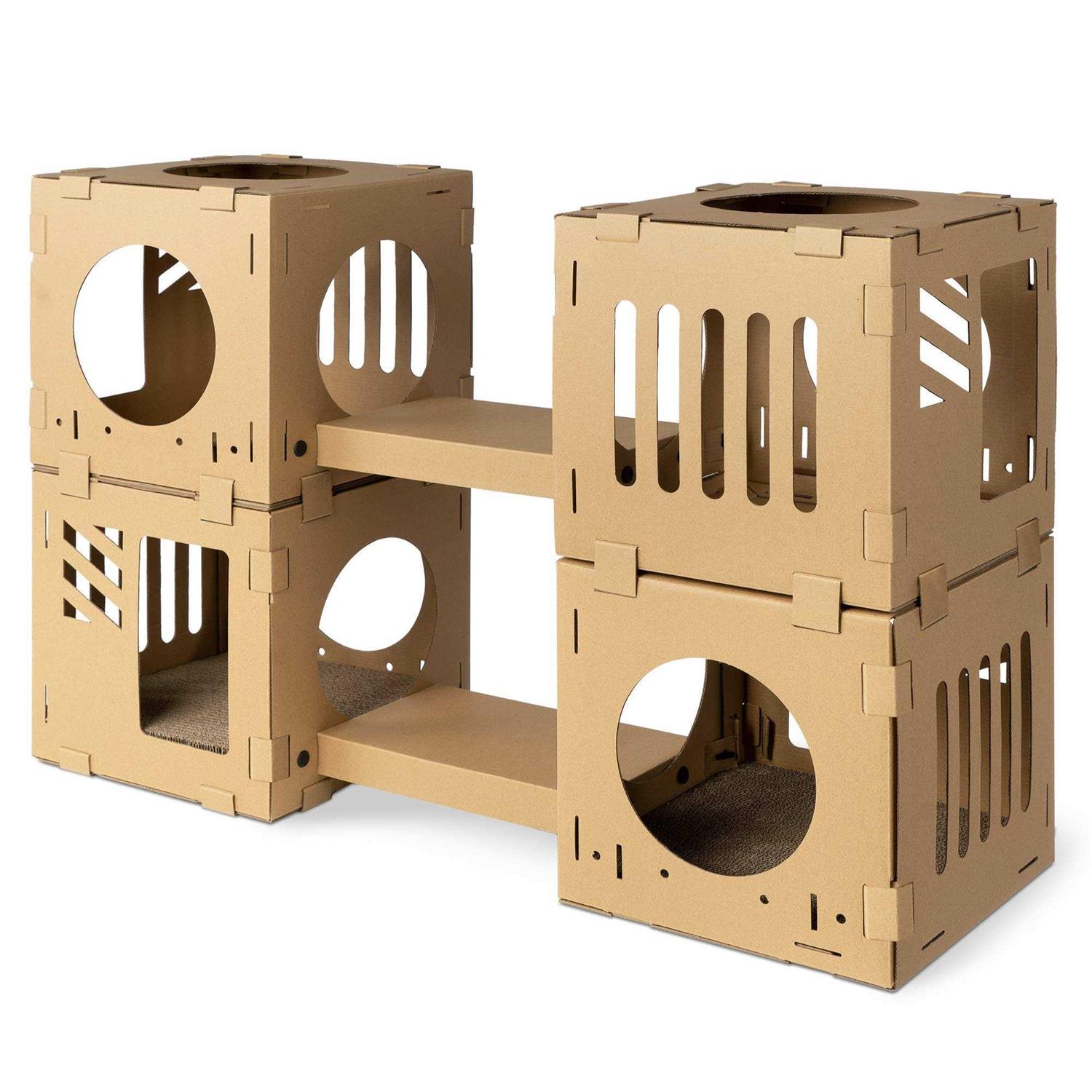Navaris Modular Cardboard Cat House DIY Corrugated Cardboard Configurable Play Tower Condo for Small Cats - Pet Supplies online store