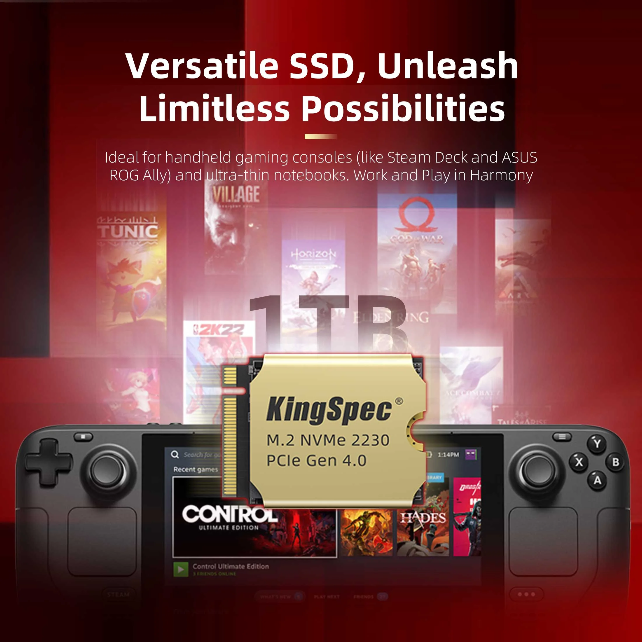 KingSpec XF 512GB M.2 2230 SSD PCIe 4.0, 5000MB/s Read Copper Heatsink, 3D NAND Flash, Compatible with Steam Deck/ASUS ROG Ally/Surface Pro