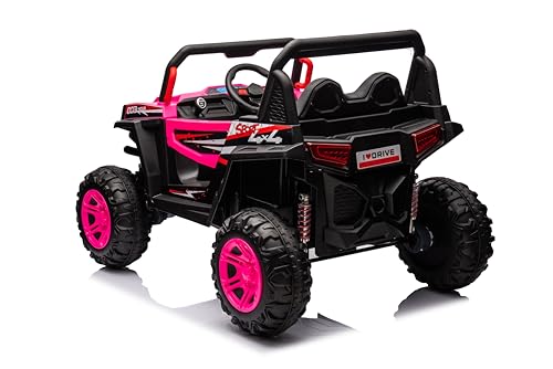 24V Ride on Car Kids Side by Side with Remote Control, 2 Seater 4WD Kids UTV Off-Road Power Wheels,Battery Powered Kids Cars to Drive w/ 4x100W Engine,3 Speeds,Bluetooth,LED Lights (Pink)