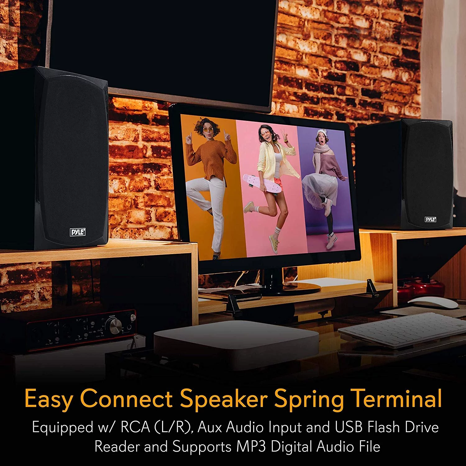 Pyle 300 Watt HiFi Bluetooth Desktop Bookshelf Pair Stereo Speakers, Black