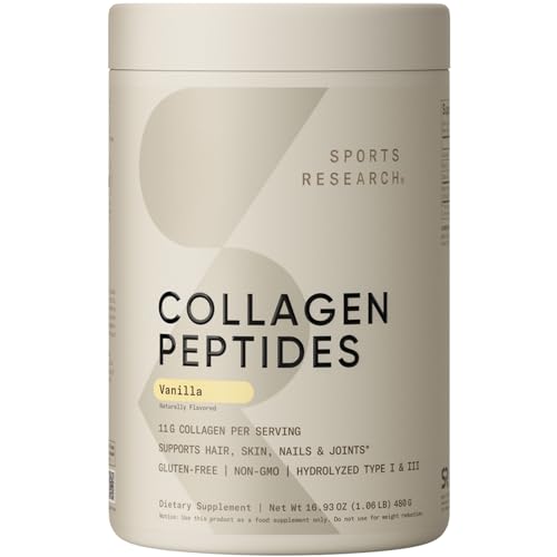 Sports Research Collagen Peptides for Women & Men - Hydrolyzed Type 1 & 3 Collagen Powder Protein Supplement for Healthy Skin, Nails, Bones & Joints - Easy Mixing Vital Nutrients & Proteins