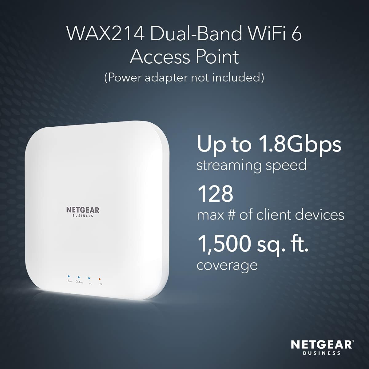 NETGEAR Wireless Access Point (WAX214) - WiFi 6 Dual-Band AX1800 Speed | 1 x 1G Ethernet PoE Port | Up to 128 Devices | 802.11ax | WPA3 Security | MU-MIMO | Power Adapter Not Included