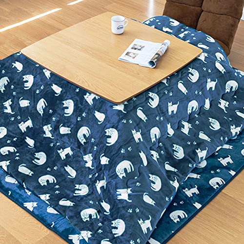 Kotatsu Futon Casual Cat Pattern Design 75cm Square Kotatsu Table with Futon Carpet Heater Japanese Style Tea Coffee Table for Living Room Bedroom Dining Room (Color : Blue, Size : 75 * 75cm)