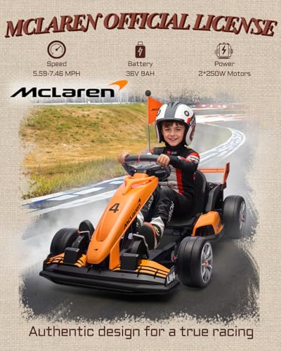 Licensed McLaren Electric Go Kart for Kids, 24V 7AH Electric Drift Kart Car with Adjustable Seat, 7.5 MPH Battery Powered Crazy Cart for Kids, Racing Toy with Fast Two 200W Motors (24V)