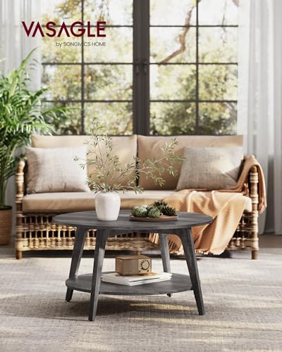 VASAGLE Round Coffee Table, 2 Tier Coffee Table with Storage, for Living Room, 31.5 x 17.7 Inches, Easy to Assemble, Honey Brown ULCT243K41
