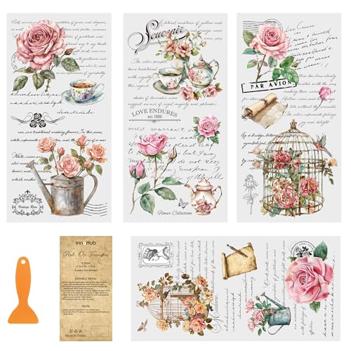 4 Sheets Rub On Transfers for Crafts, Vintage Rub On Transfers for Furniture Transfers Rub On Home Decor, Decals, Wood Furniture, Tiered Tray,6 x 12 Inches (Elegant Melody)