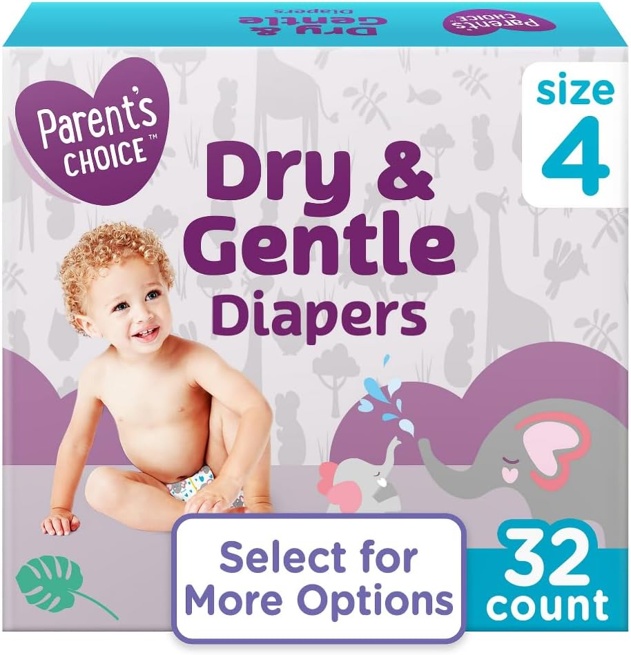 Parent's Choice Dry & Gentle Diapers, Size 4, 32 Count