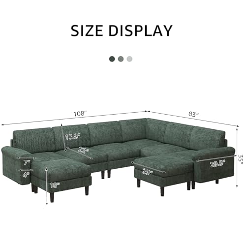 Cpintltr Convertible U Shaped Sectional Sofa L Shaped Modular Sofa with Sleepable Armrests 6 Seats Oversize Sofa Couch for Living Room, Grey