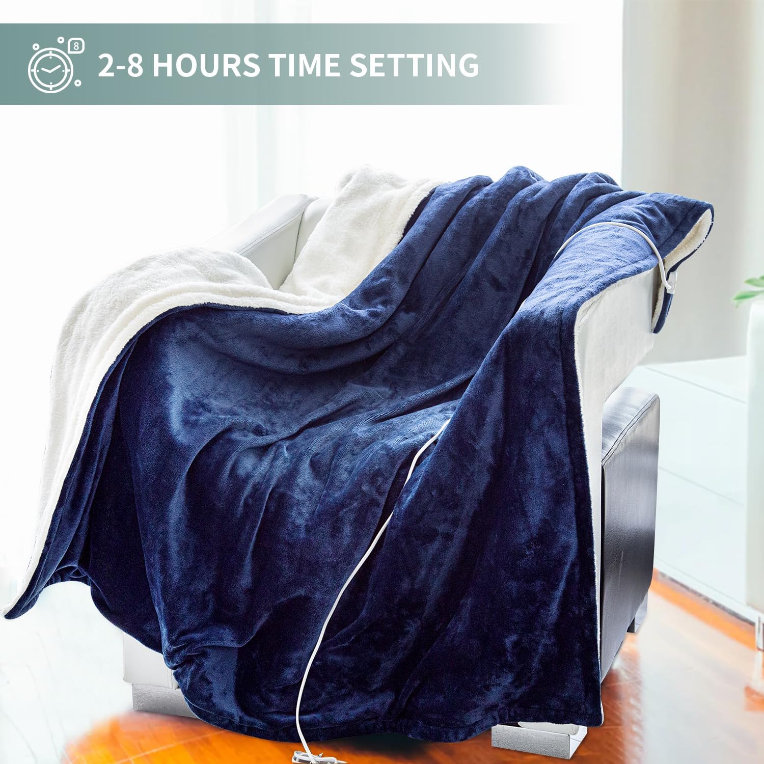 LP Electric Heated Blanket, Machine Washable Heating Blankets Throw, 50” x 60” Extremely Cozy-Warm Flannel Fast Heating with Hand Controller, 10 Heating Level Overheating Protection 8H Timer Blue