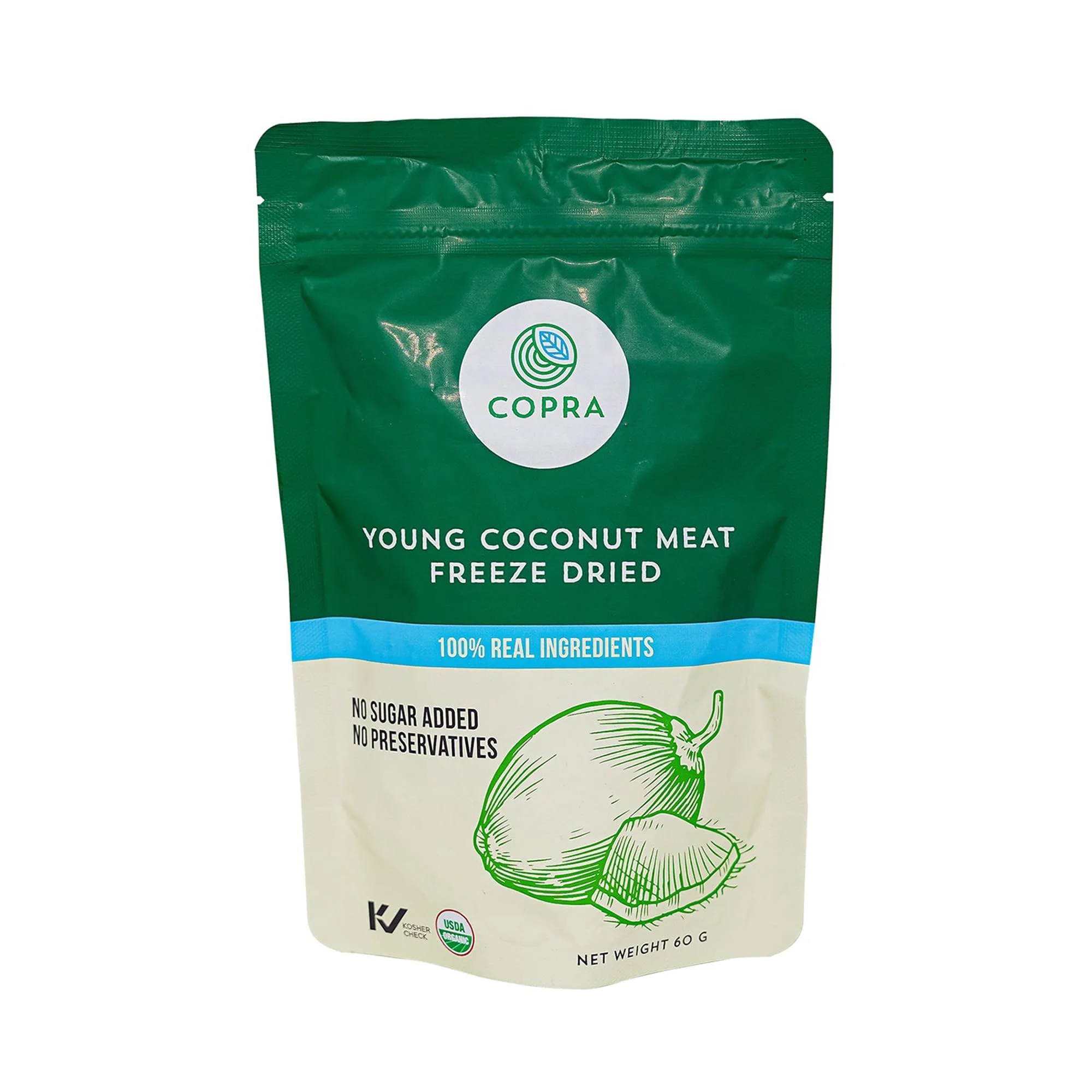 Copra Young Thai Coconut (Freeze-Dried Meat). Case of 10. 100% Natural, Non-GMO, Vegan, Organic, and Gluten-Free Snack | Pack of 10