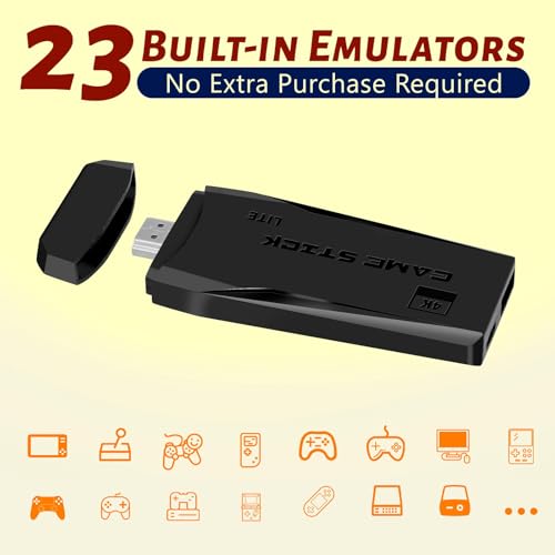2025 Retro Gaming Console Pro 4K HDMI with 40,000+ Built-in Classic Video Games - Plug & Play Game Stick for TV with 2 Wireless Controllers | 23 Emulator Support 64GB