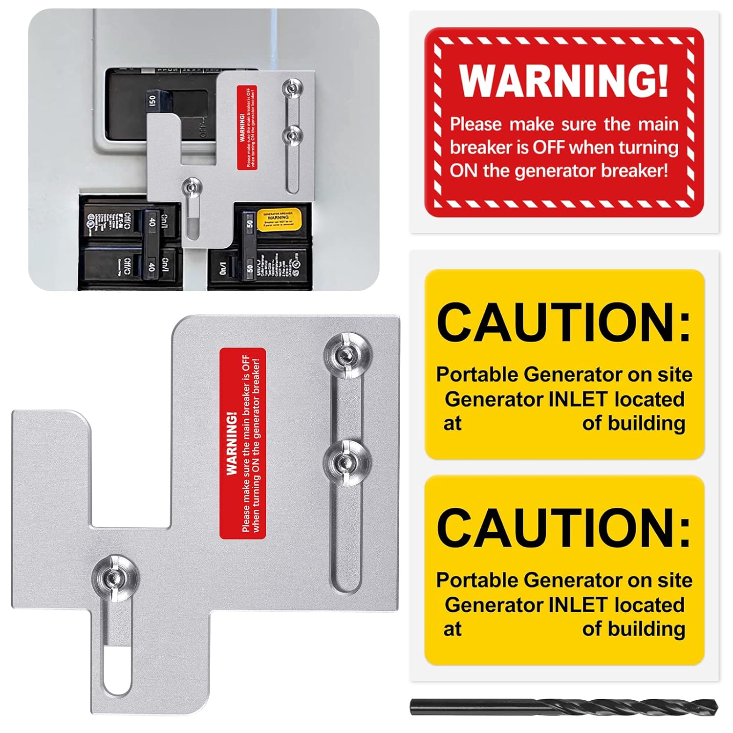 ACANORA Generator Interlock Kit Silver for Cutler Hammer CH and BR Series with Plug in Neutral Main 150 and 200 amp Panels, 1 1/4 - 1 7/16 Inch Spacing Between Main and Branch Breaker