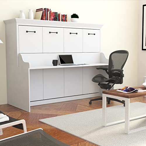 Adonis Full Murphy Bed with Desk - Horizontal Murphy Bed | Engineered and Solid Wood Construction - No Melamine Used | Smooth Painted Finish | Home Office Desk Bed Full Size