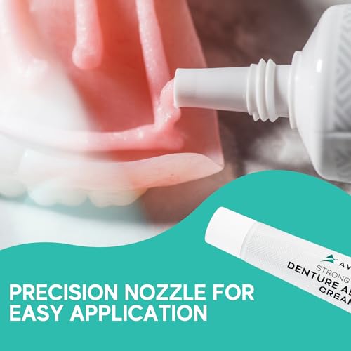 Extra Strong Denture Adhesive Cream, 12 Hour Hold Dental Glue, Waterproof, Zinc & Fluoride Free, Easy Apply Nozzle, Seals Food Out for Comfort, Mint Flavor (6 Pack, 8.4 Fl Oz)