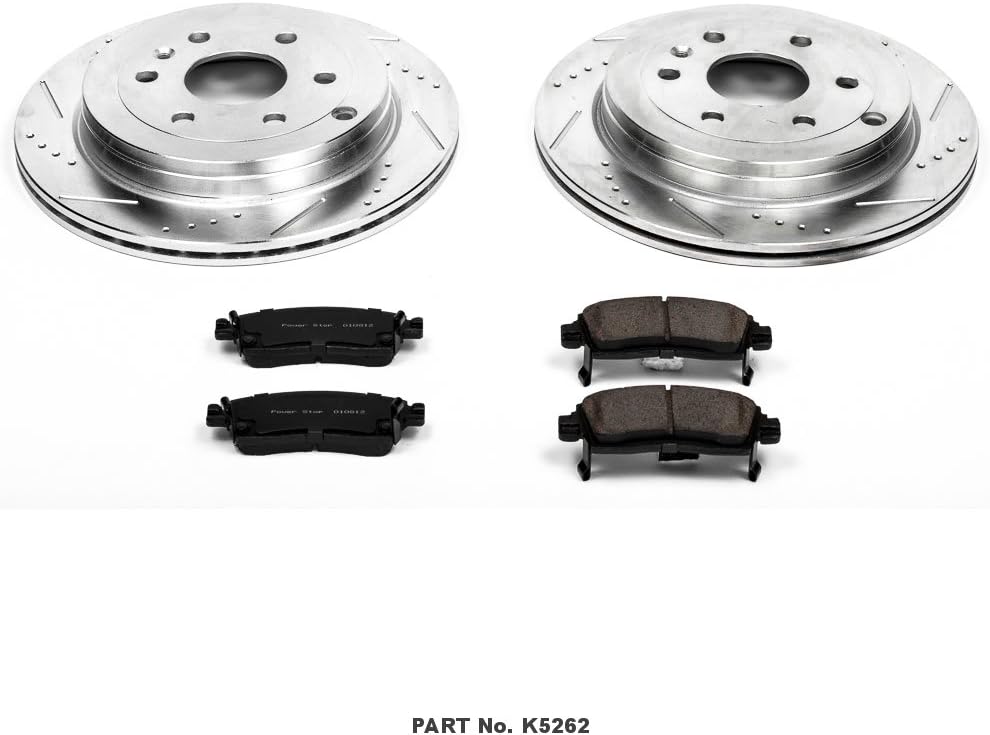 Power Stop K5262 Rear Z23 Carbon Fiber Brake Pads with Drilled & Slotted Brake Rotors Kit